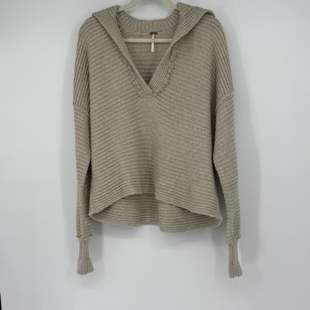 Free People Marlie Pebble Ribbed Collared V Neck Oversized Sweater Small